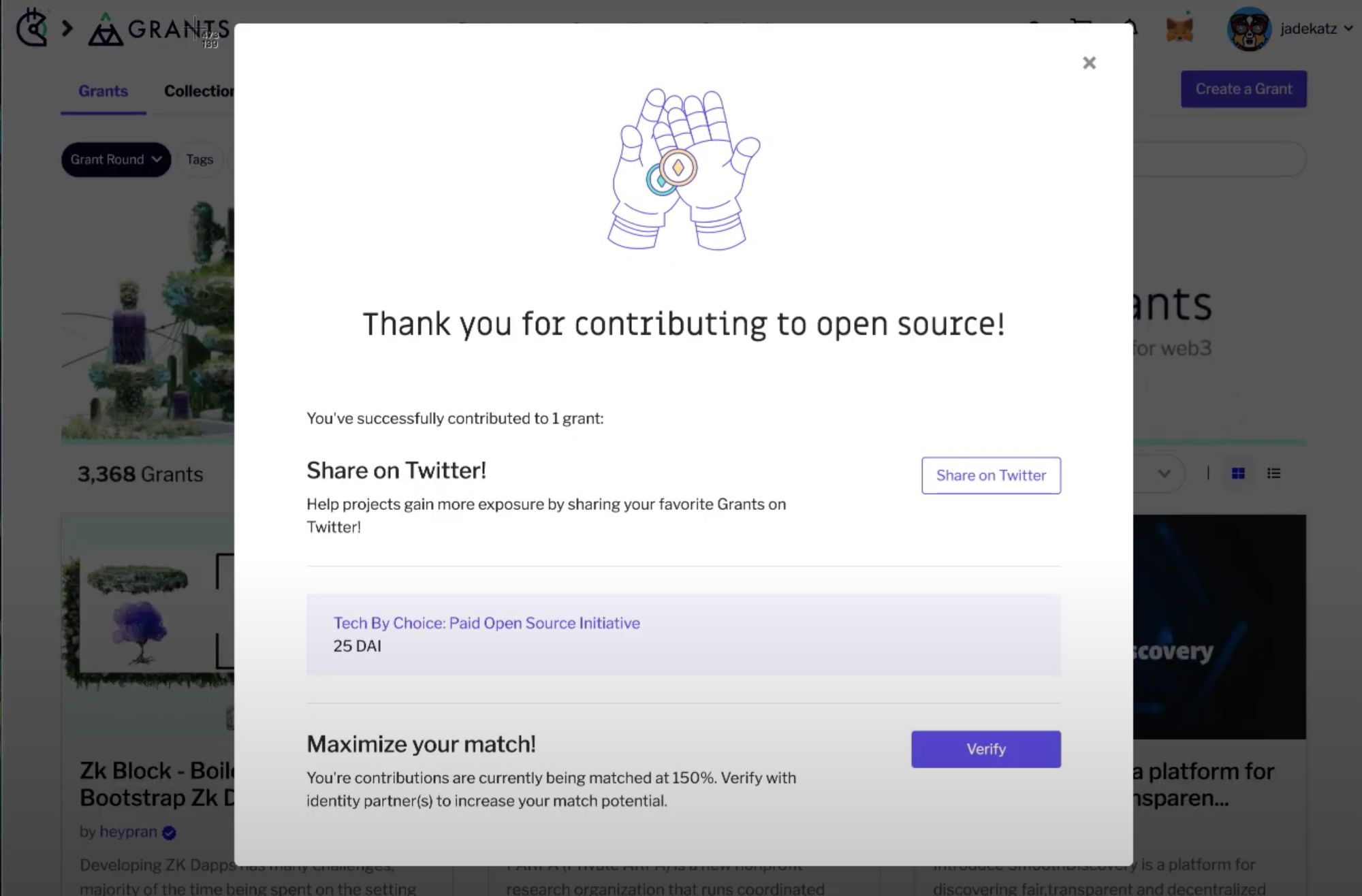 Confirmation page that you've submitted a contribution