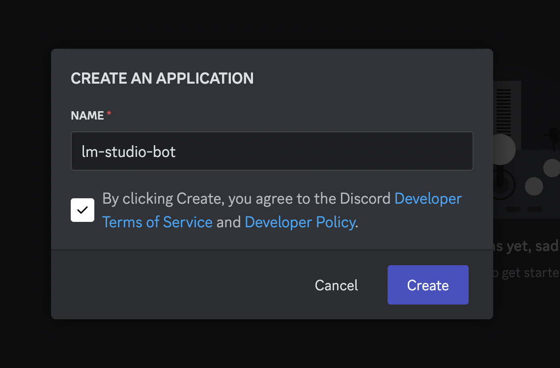 New bot creation dialog