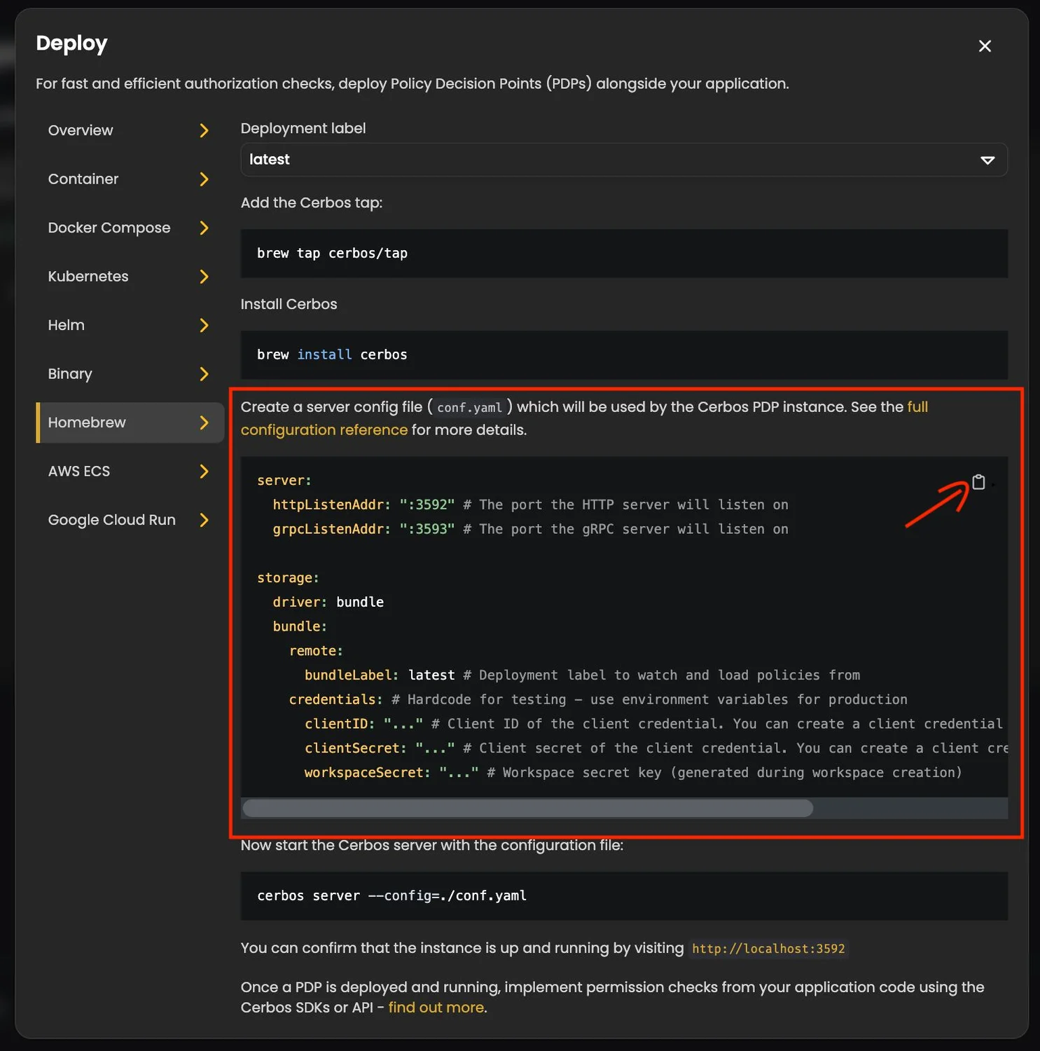 Copy conf.yaml content