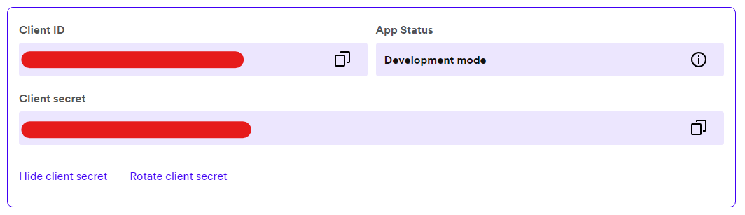 Client Id & Client Secret example screenshot