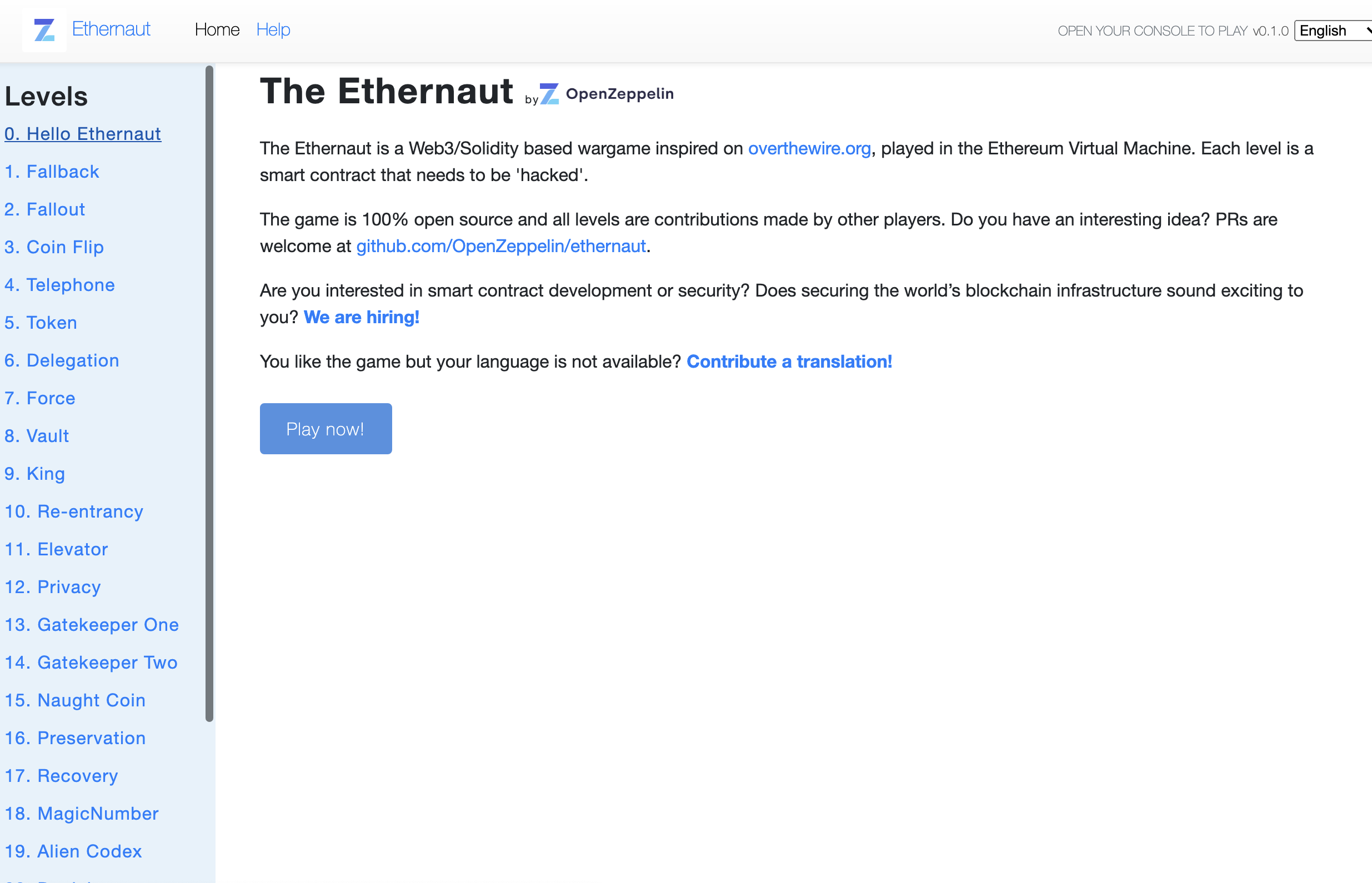 Ethernaut Home Page