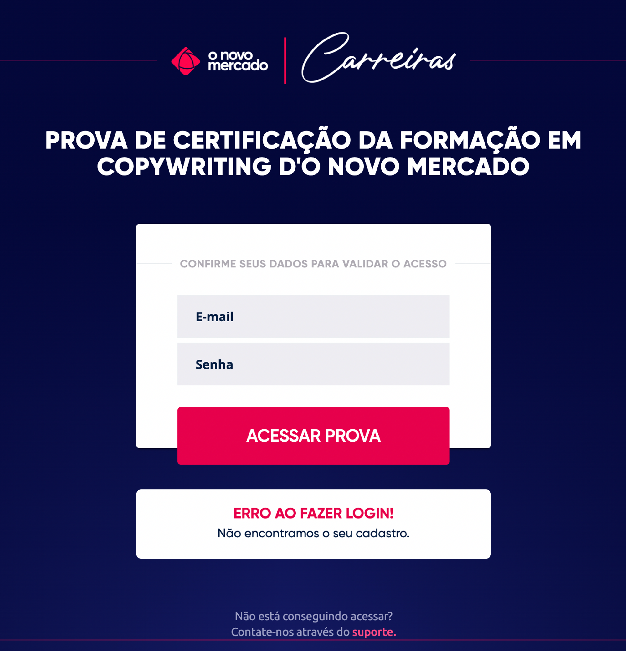 Login - Prova de Certificação da Formação