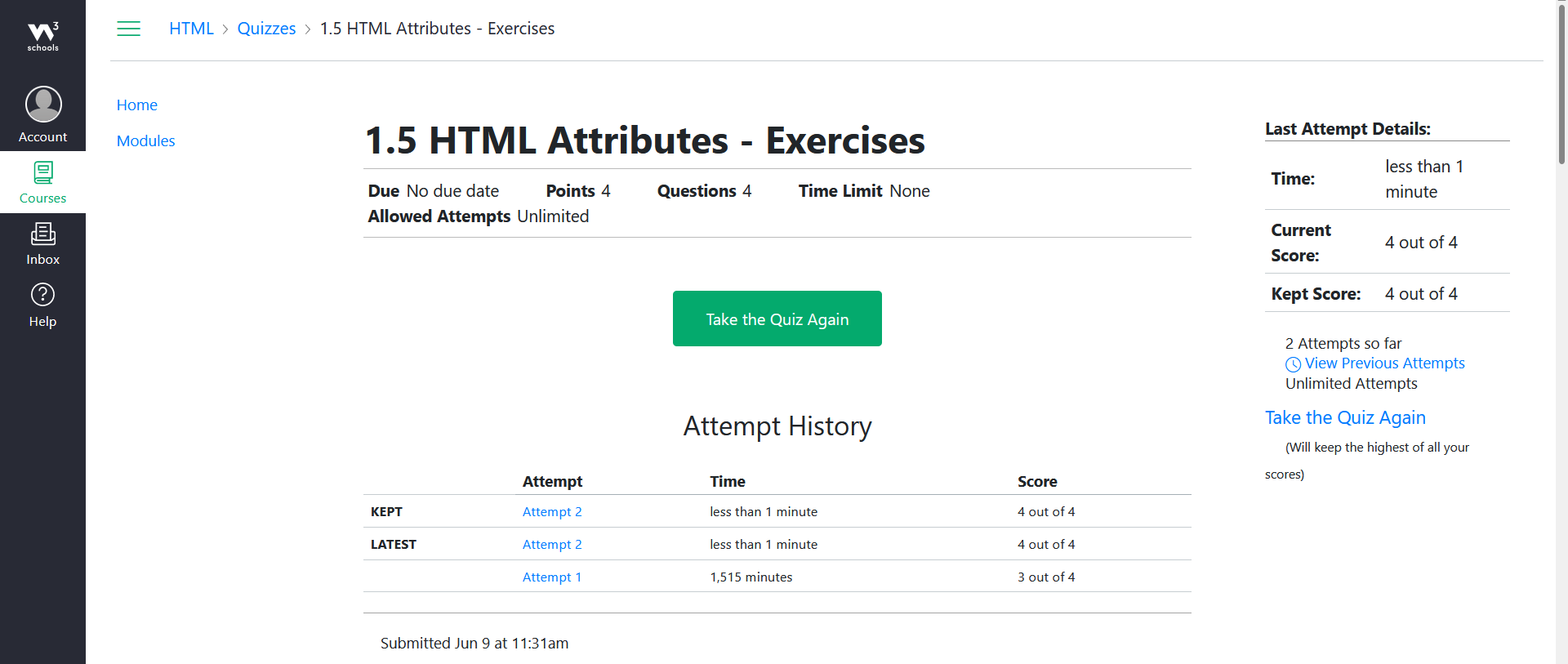 w3schools course first quiz