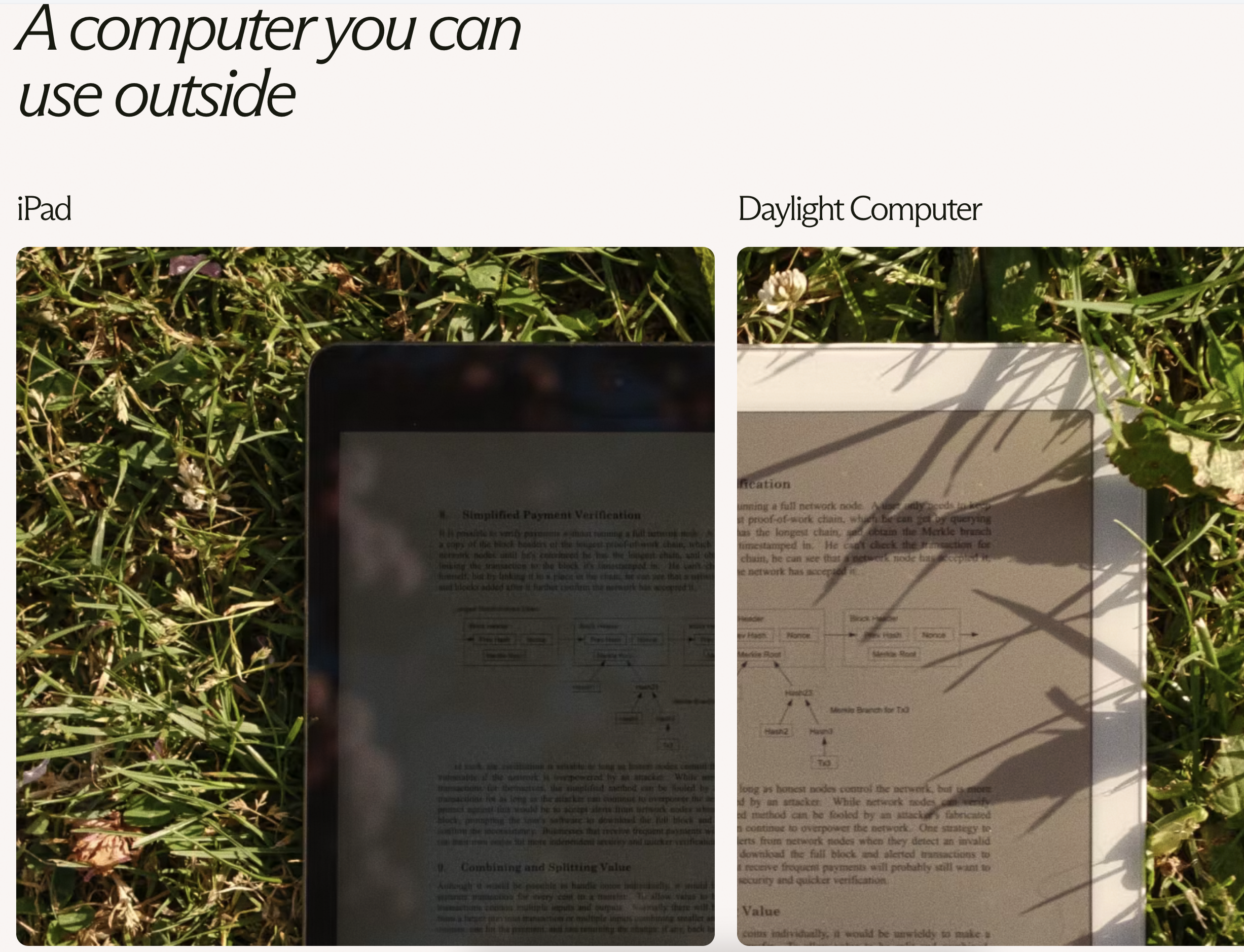 screenshot of daylight computer and ipad comparison