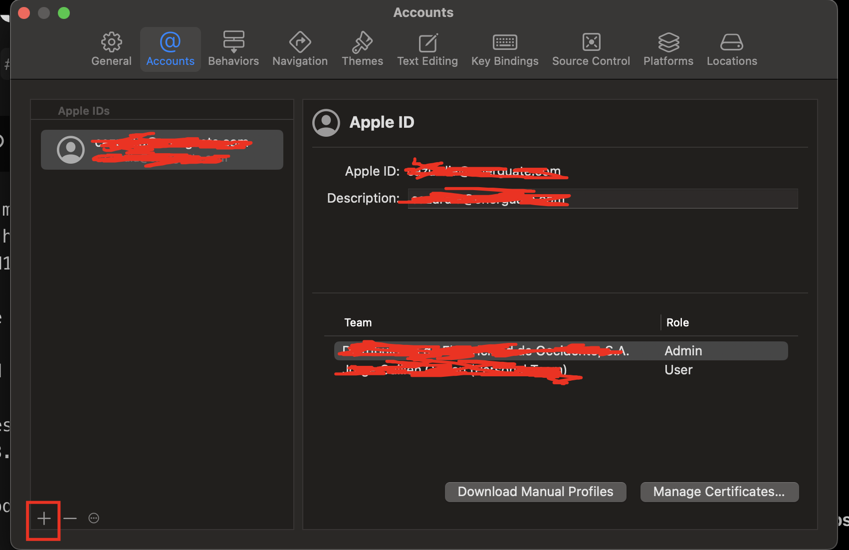 Xcode setting tab login