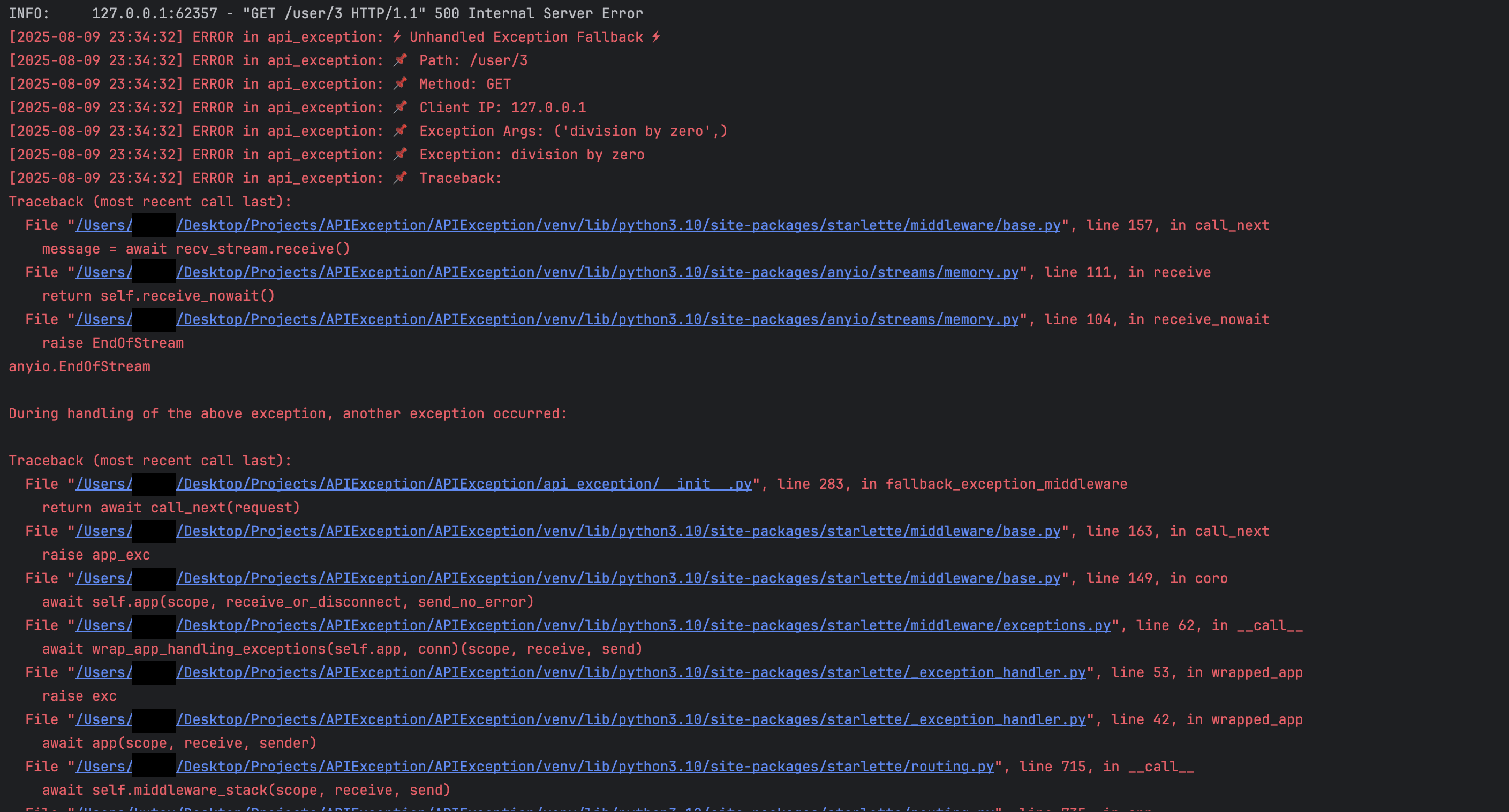 APIException Unhandled Exception Log