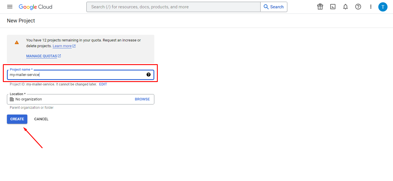 Create project in google developer console (2)