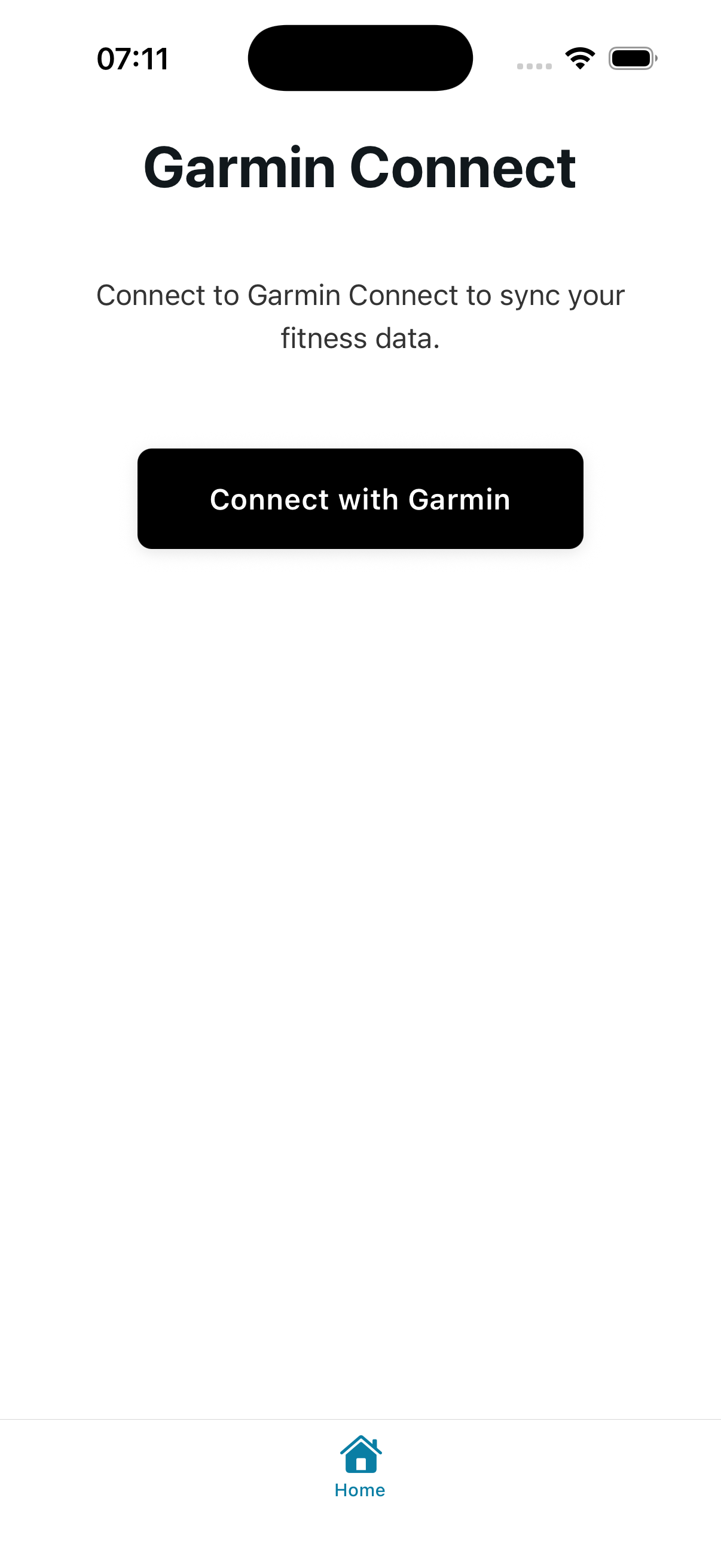 Initial screen with Connect button
