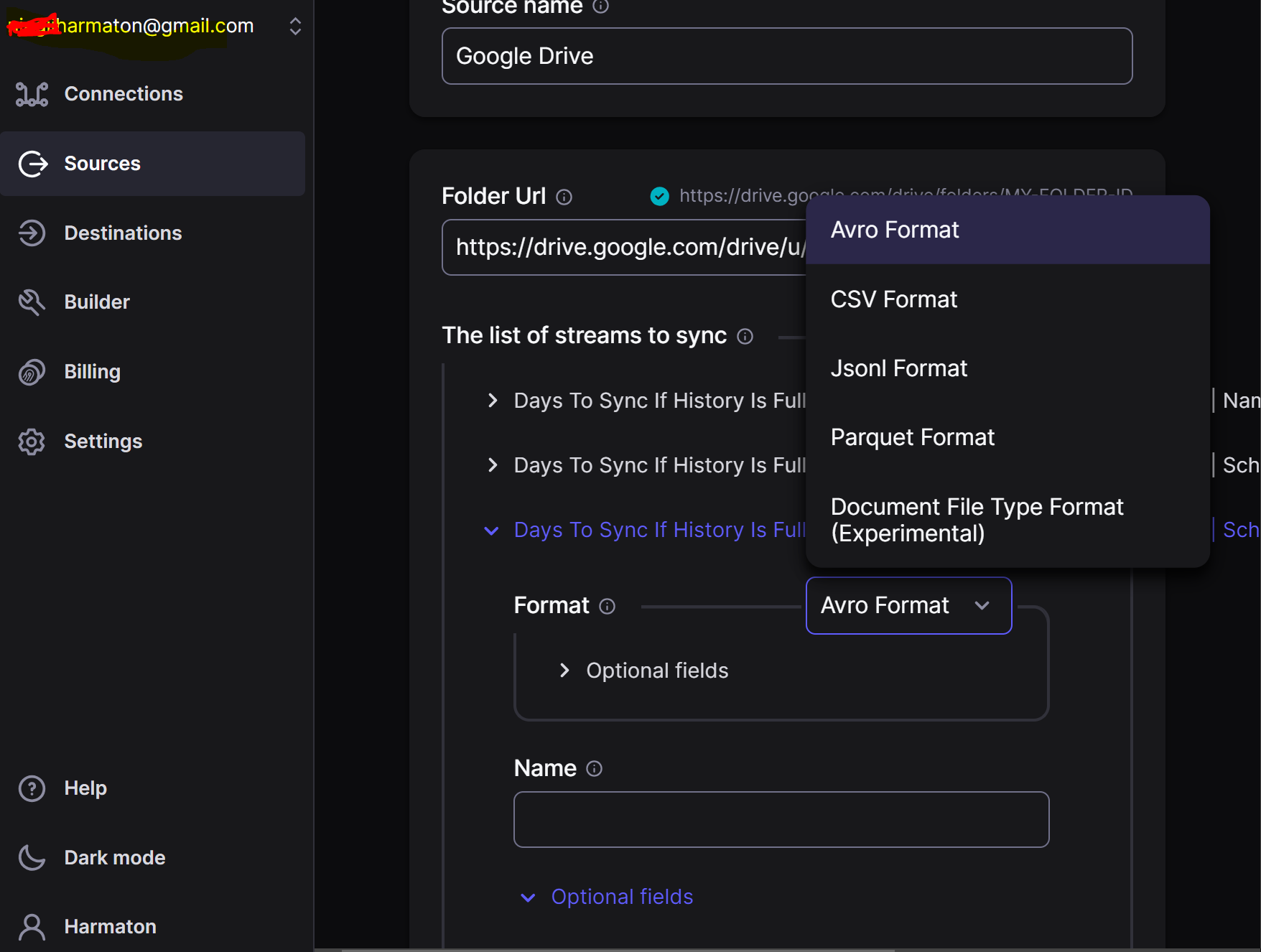 Google drive Connector setup