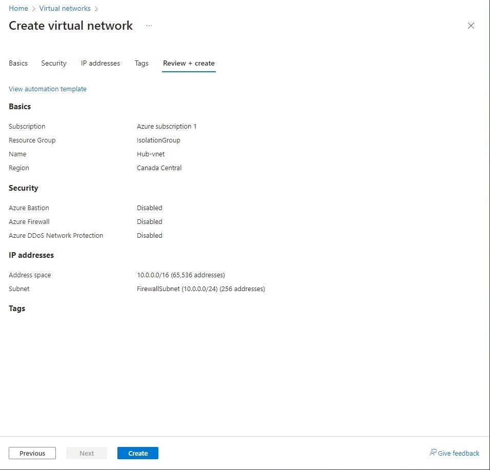 Creating the second virtual network