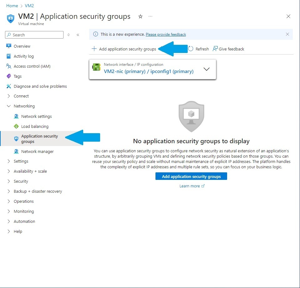Creating the application security group