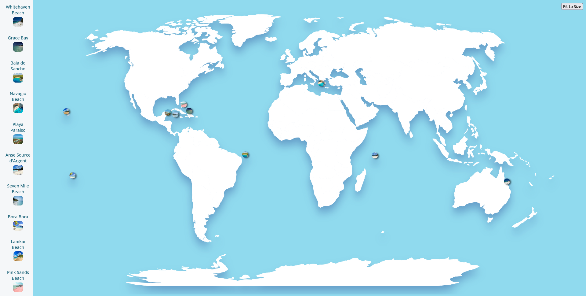 World map to show the beaches