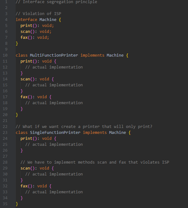 Interface Segregation Principle code example 1