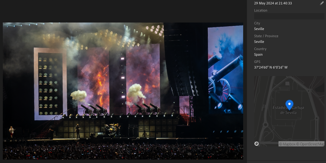 AC/DC Sevilla and location on map in Adobe Lightroom