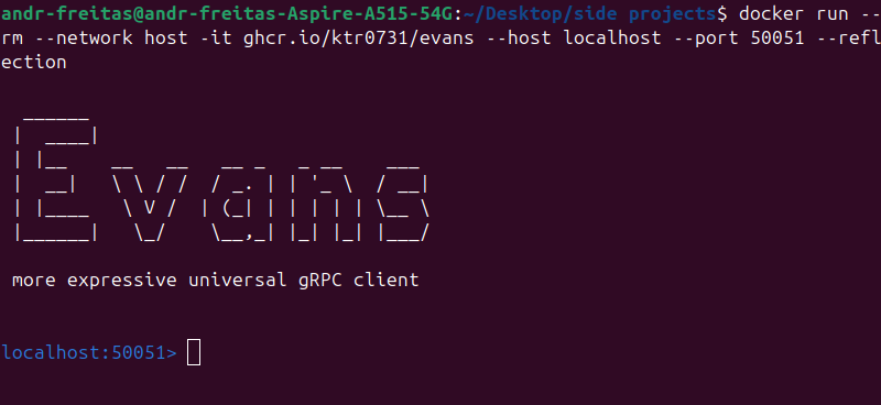 A print from terminal showing up the Evans start
