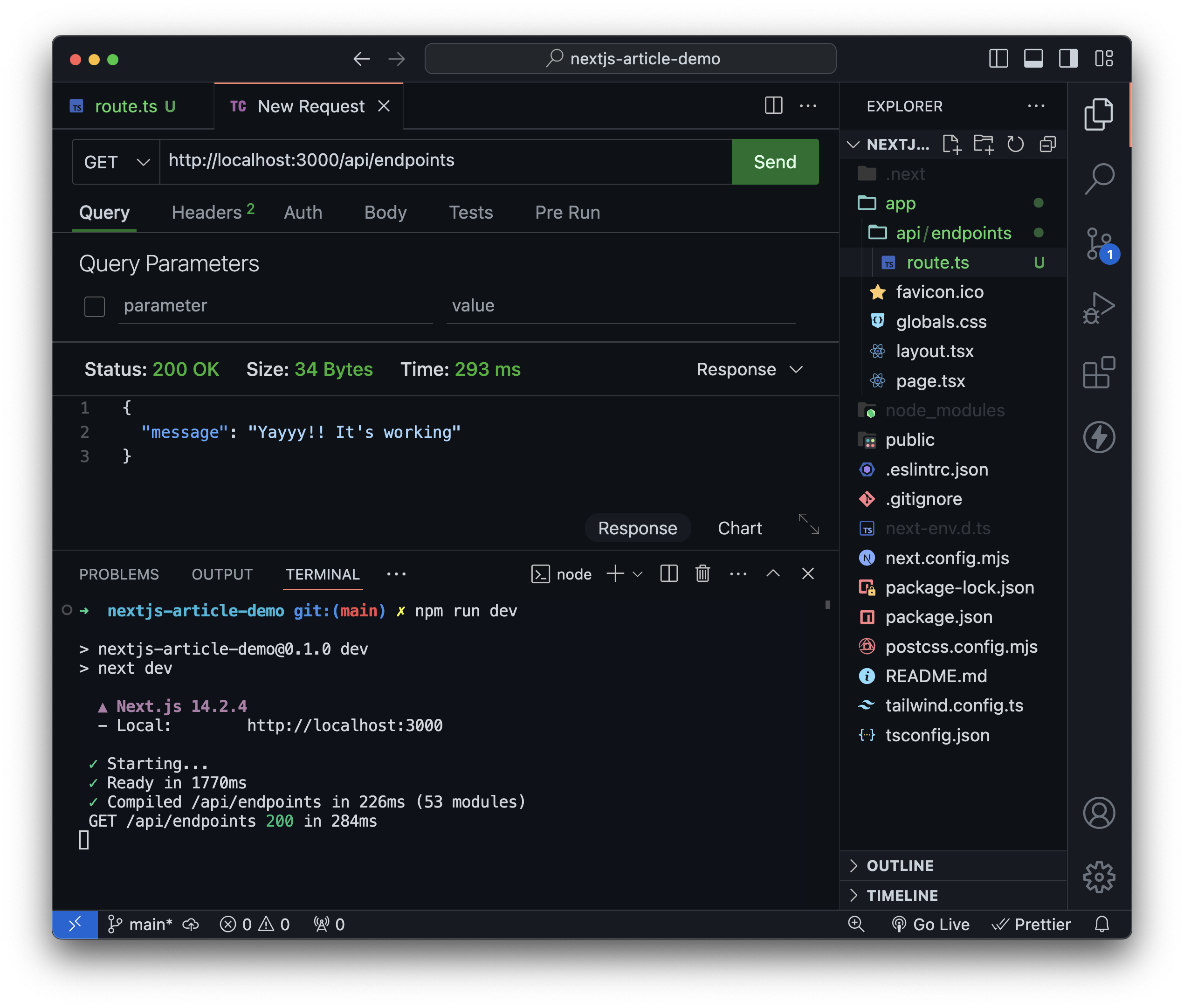 nextjs get request thunderclient