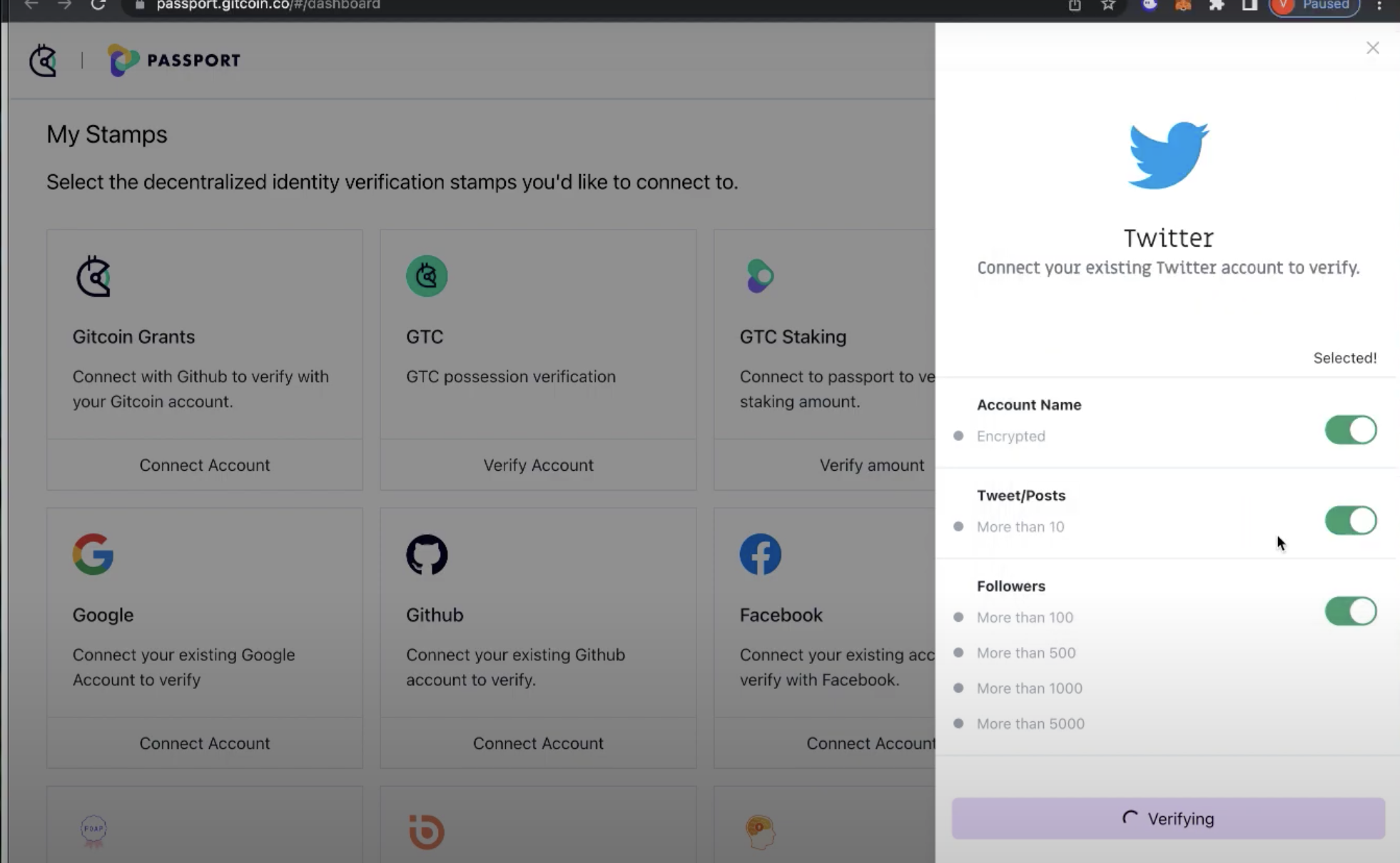 Image of verifying our account through Twitter