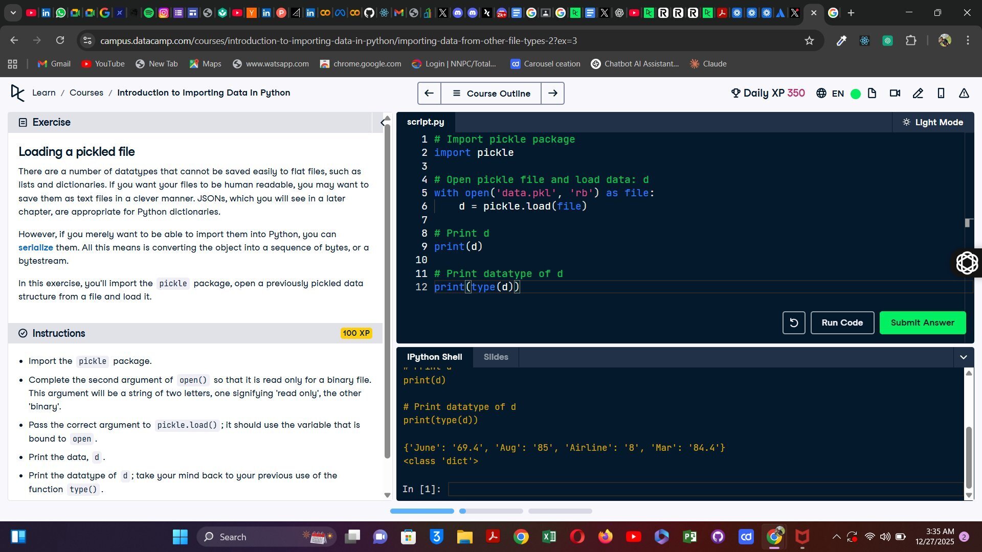 Importing pickled data into Python