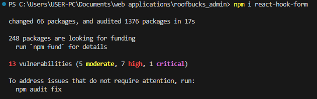 Installing React Hook Form with npm