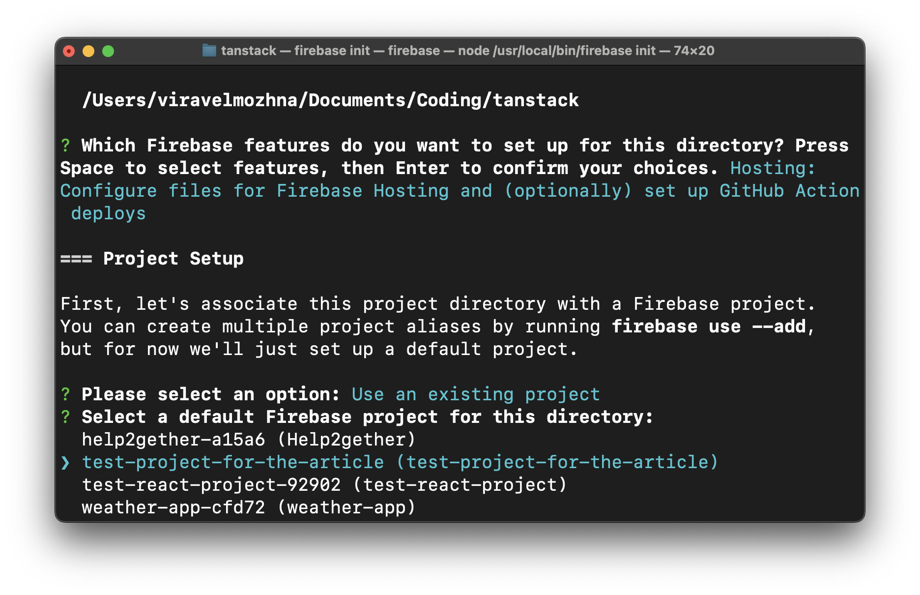 choose the project from firebase projects