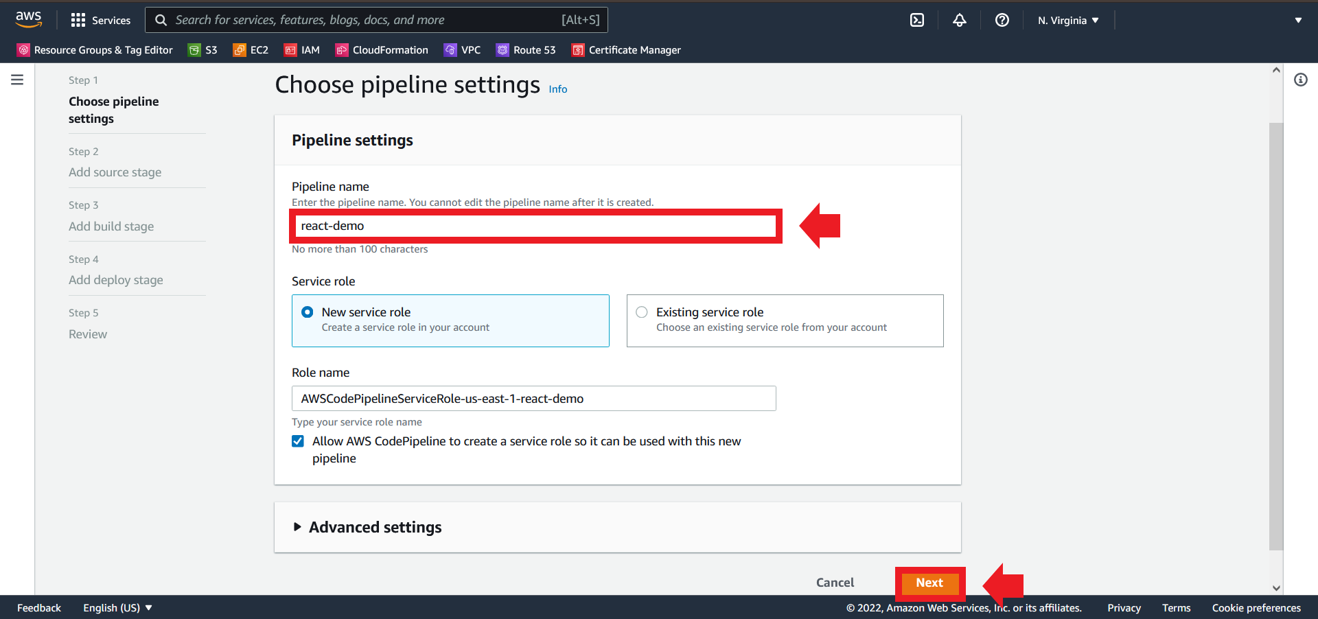 Type in Pipeline Name