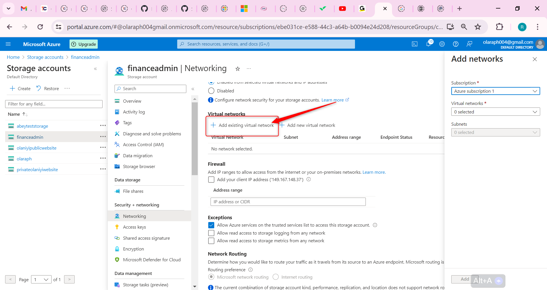 Add existing virtual network