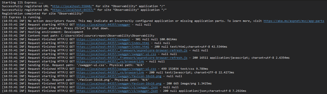 Logs in the output window