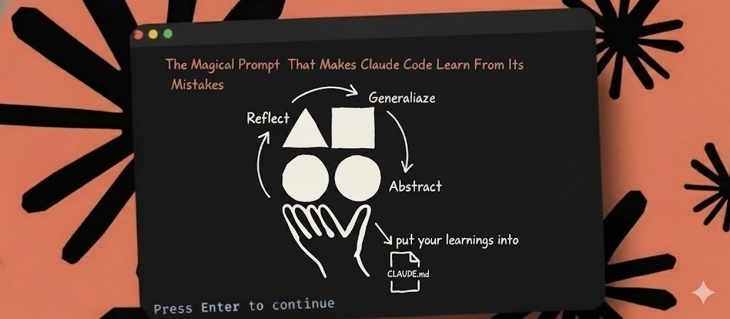 Reflect → abstract → generalize → CLAUDE.md loop illustration