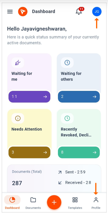 Navigating to profile screen from dashboard