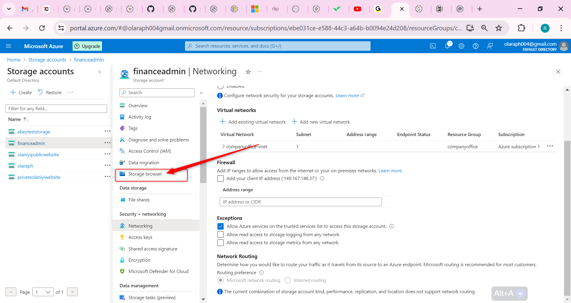 Select the Storage browser