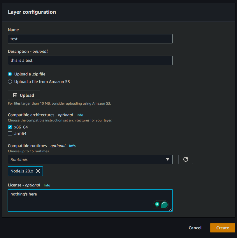 lambda layer detailed form