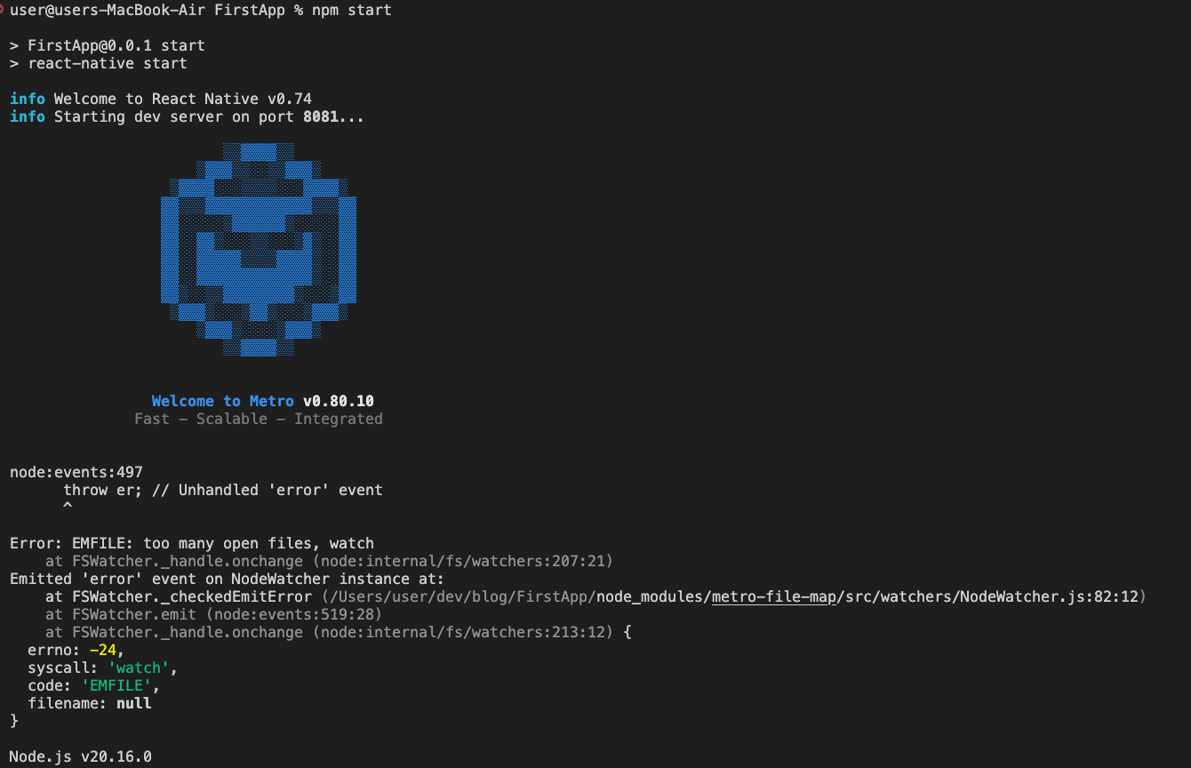 npm start error