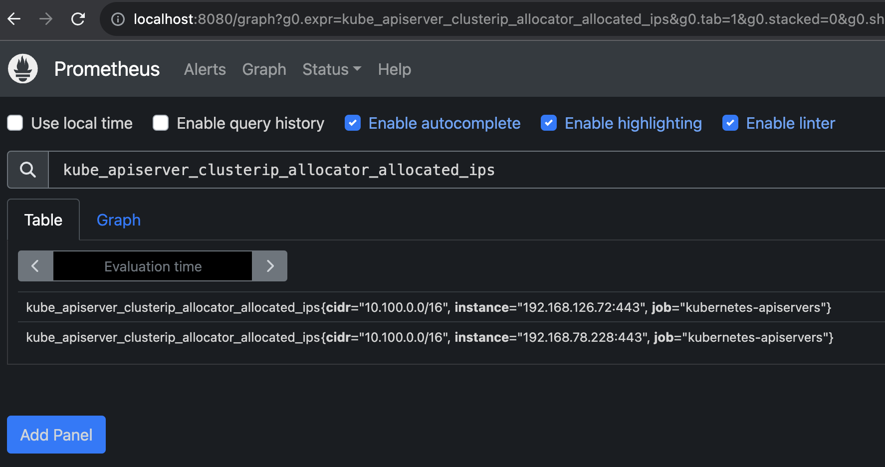 Prometheus expression browser