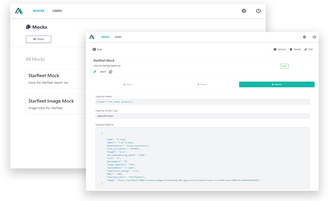 Mimock dashboard