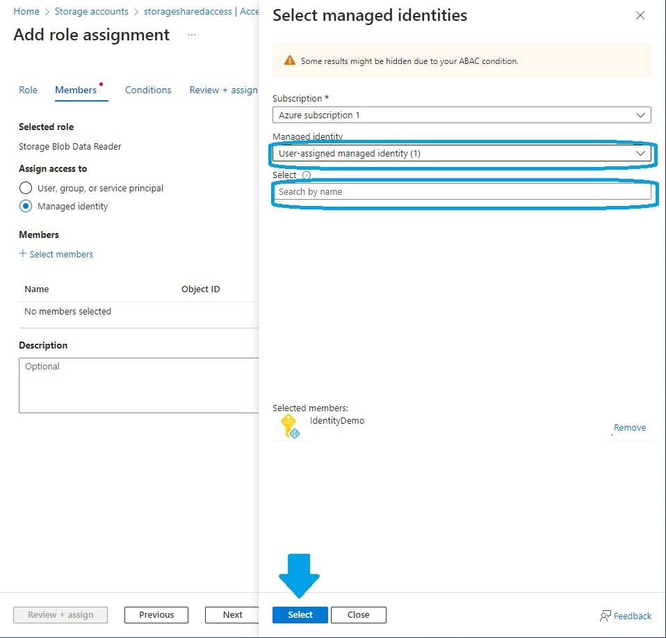 Searching for the managed identity
