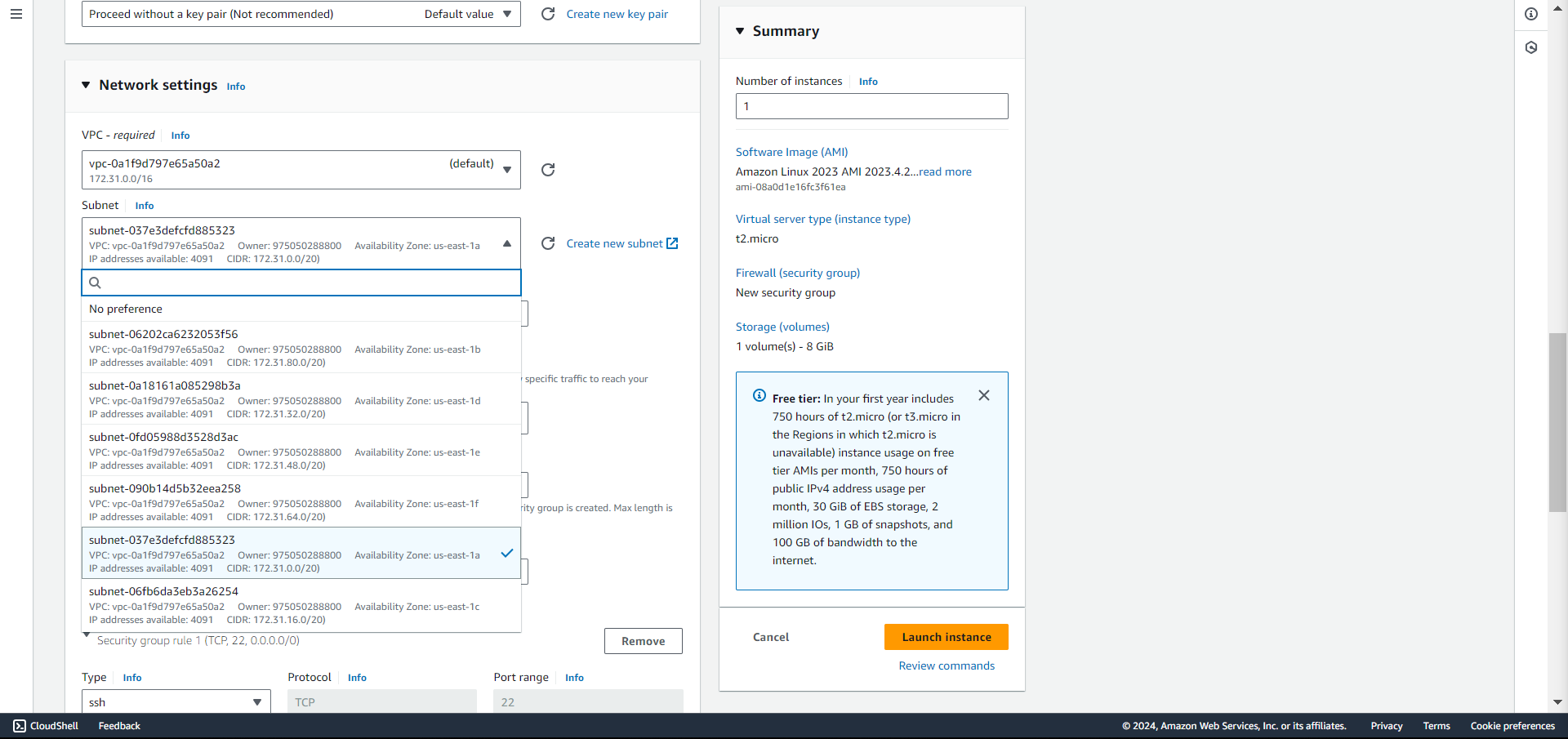 choose a subnet in your desired AZ