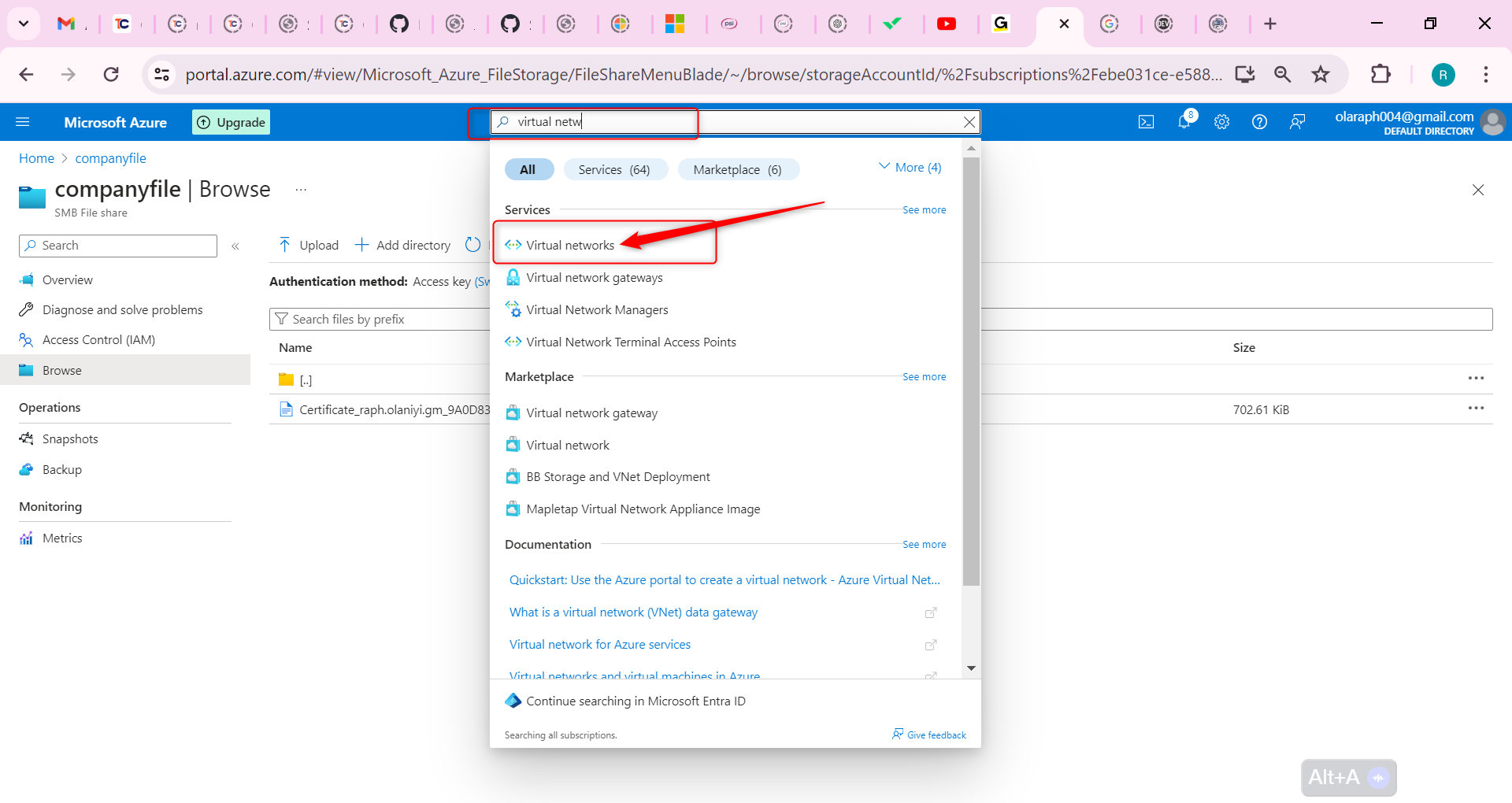 select Virtual networks