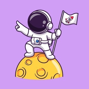 Astronaut sitting on the moon with a flag