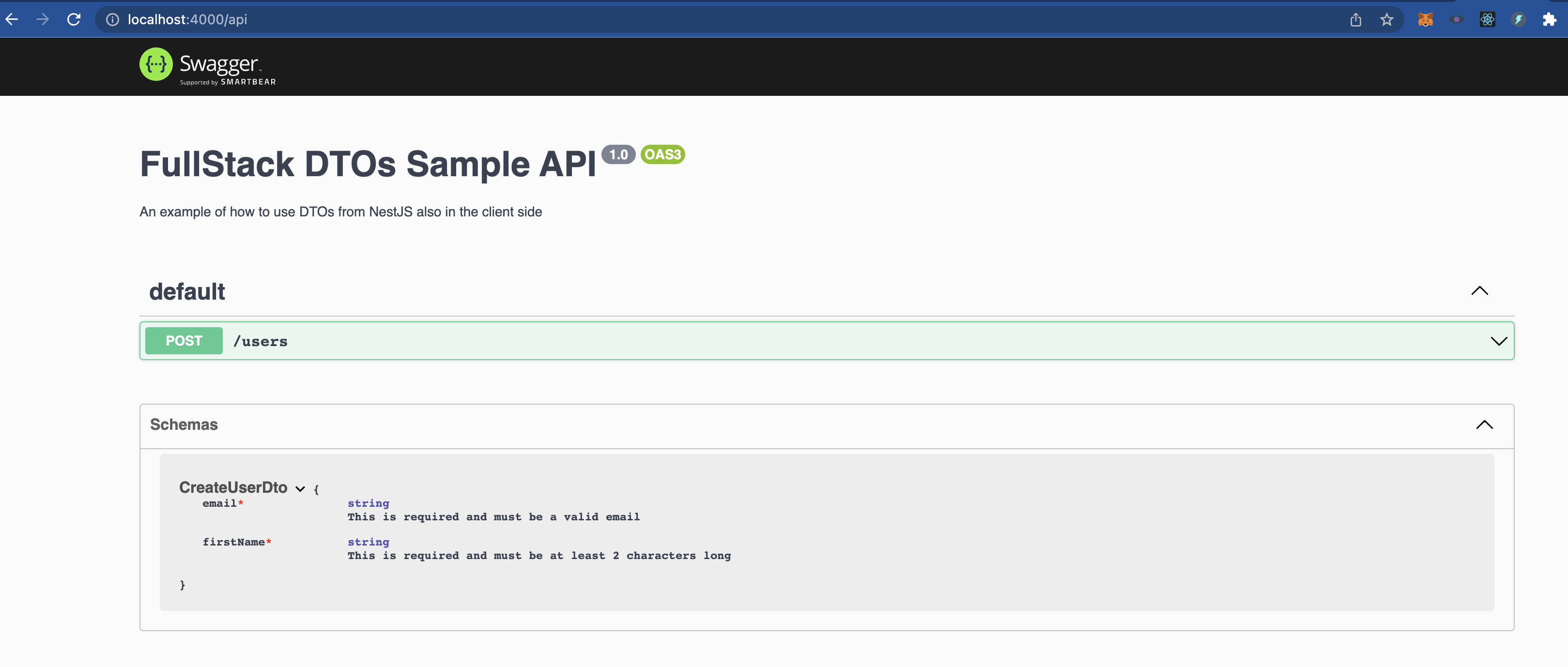 Here is an screenshot of the swagger api doc working