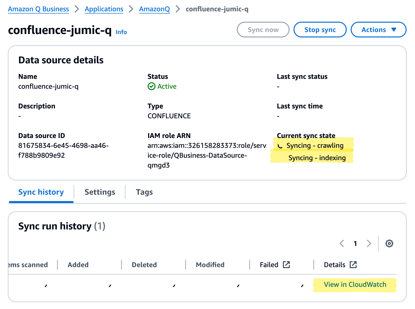 Detailed sync status