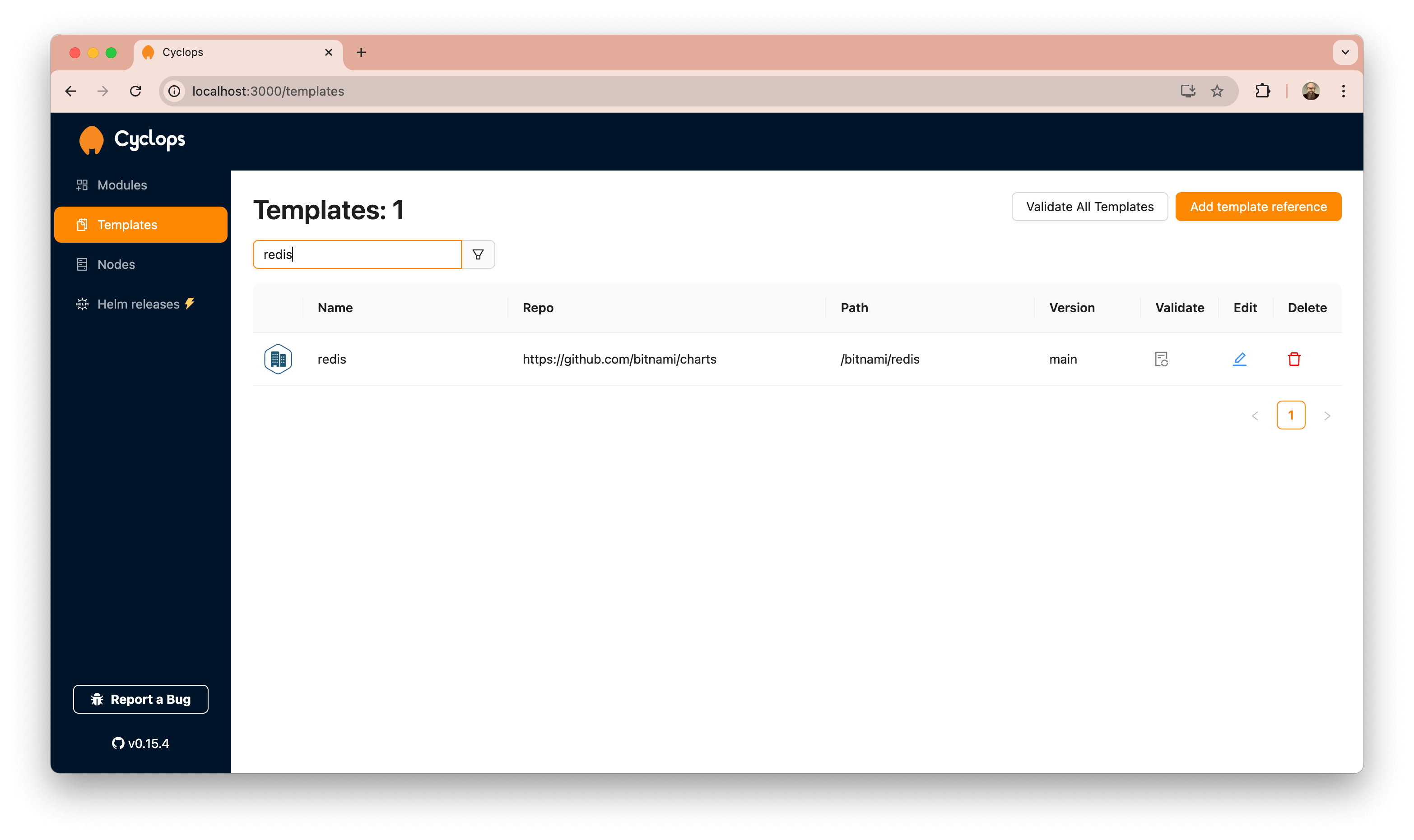 The template search results