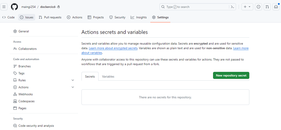 github actions secrets