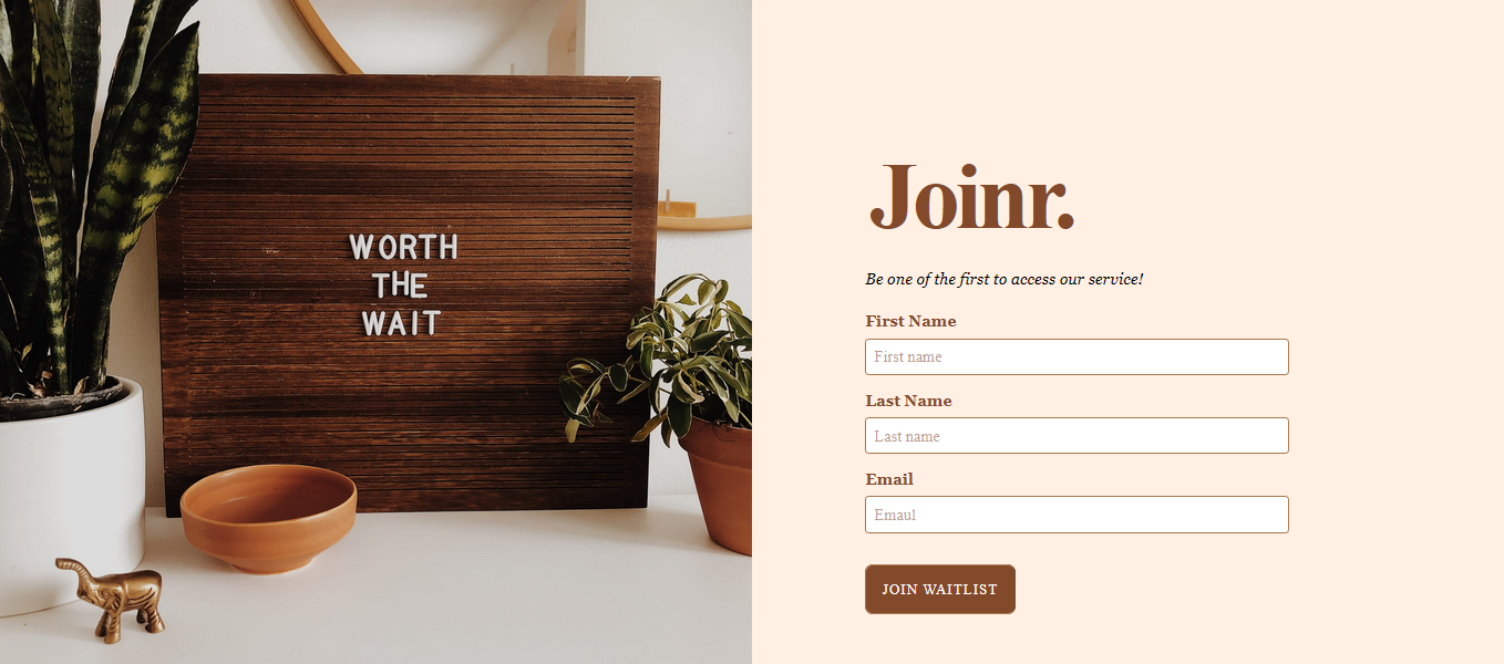 The landing page view