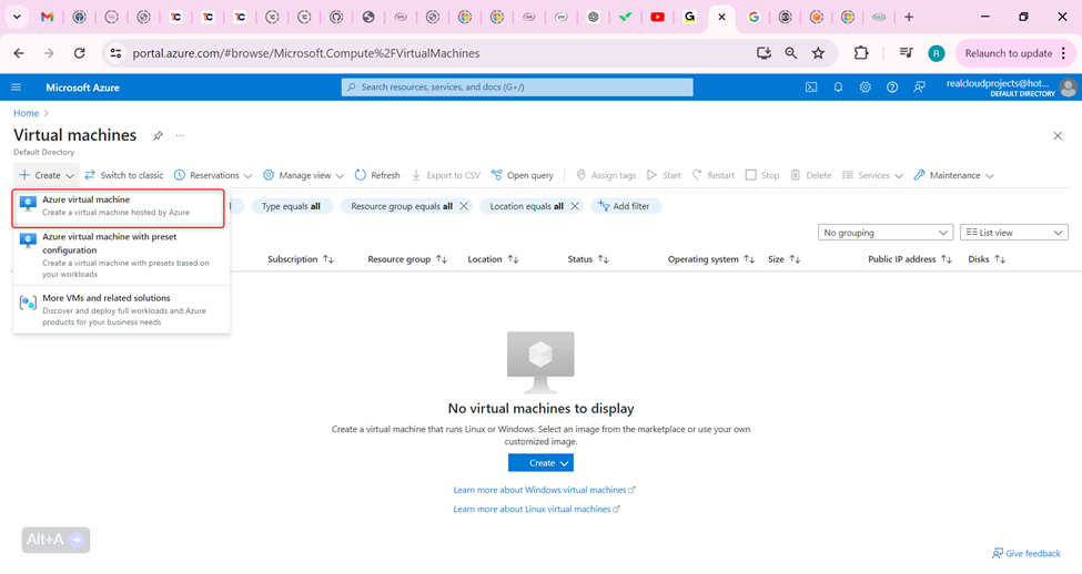 Select Azure Virtual Machine