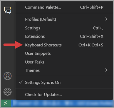 Keyboard shortcuts menu item