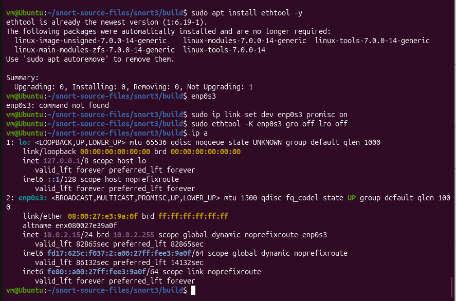 ip a showing enp0s3
