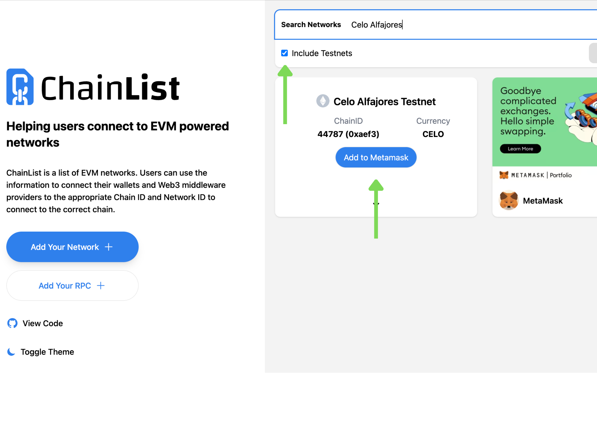 Chainlist network page