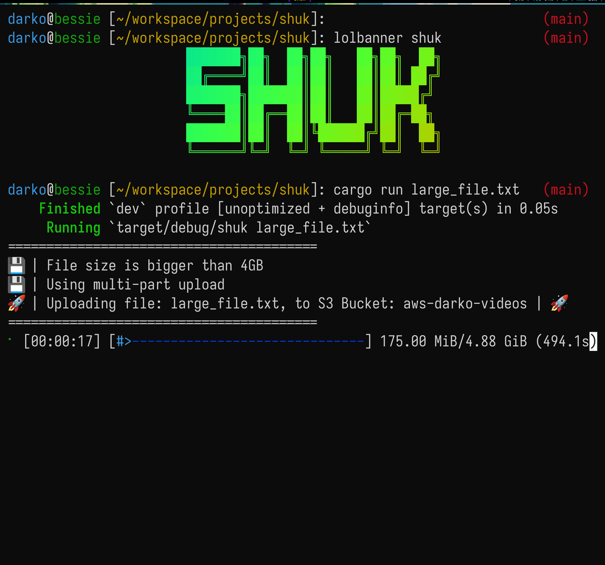 Shuk, herramienta para subir ficheros a S3 y compartirlo con una URL pre-signed. Escrito en Rust