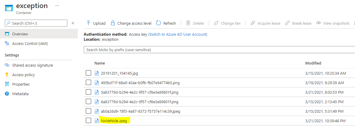 Image Transferred to exception container