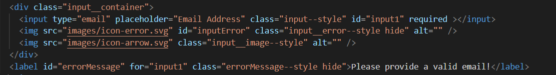 Block of code showing the HTML of the error